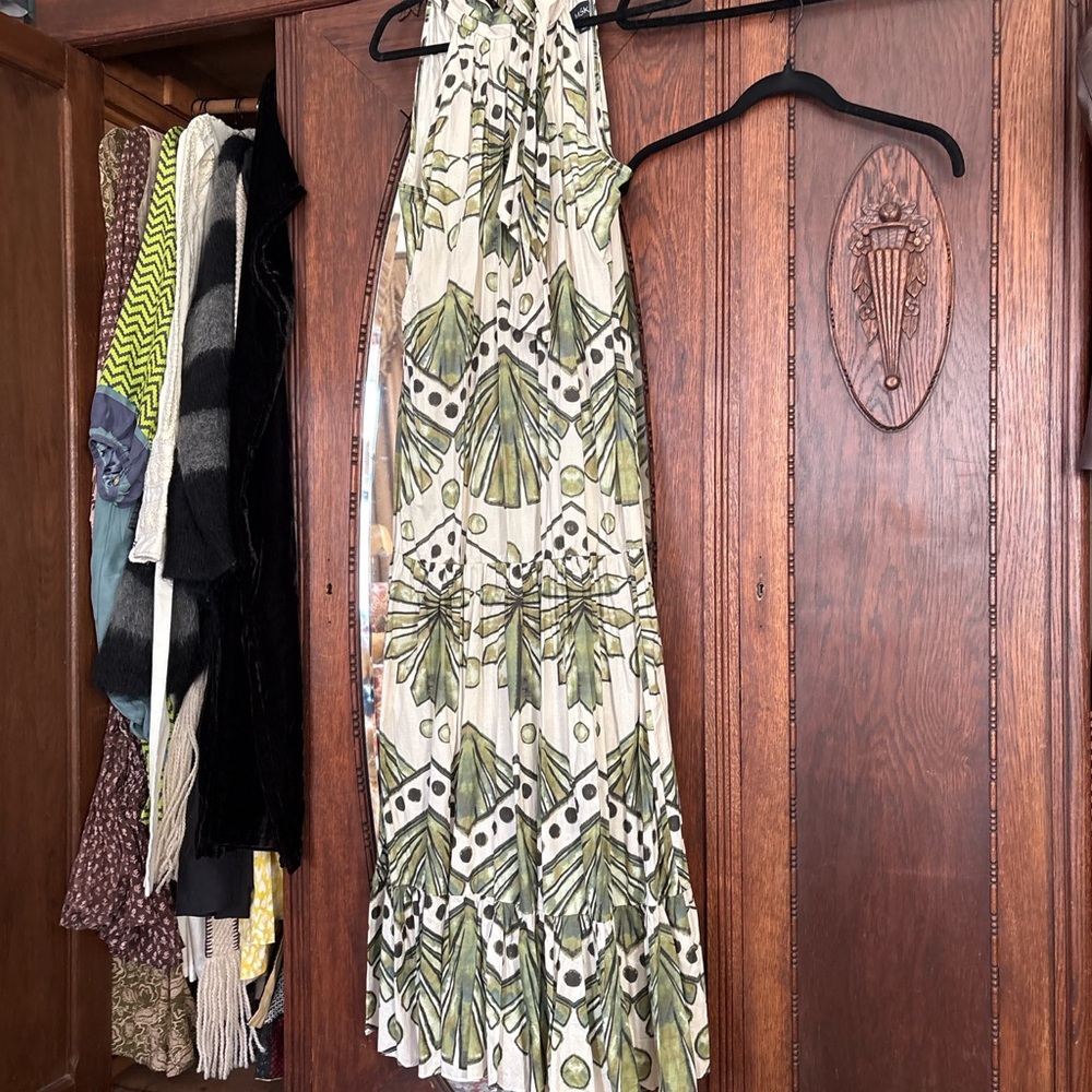 MSK Green and White Halter Dress